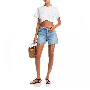 Mother The Skipper Short N Long Fray Denim Shorts